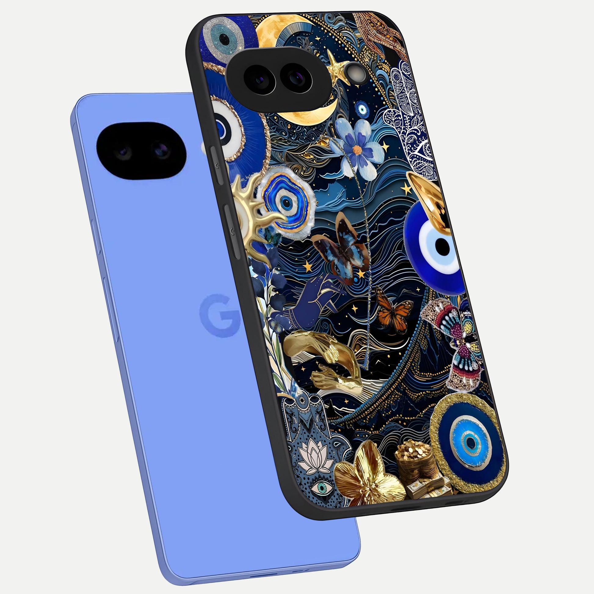  Golden Moon Magic phone case for Google Pixel 10A showing premium glass back cover with detailed artwork