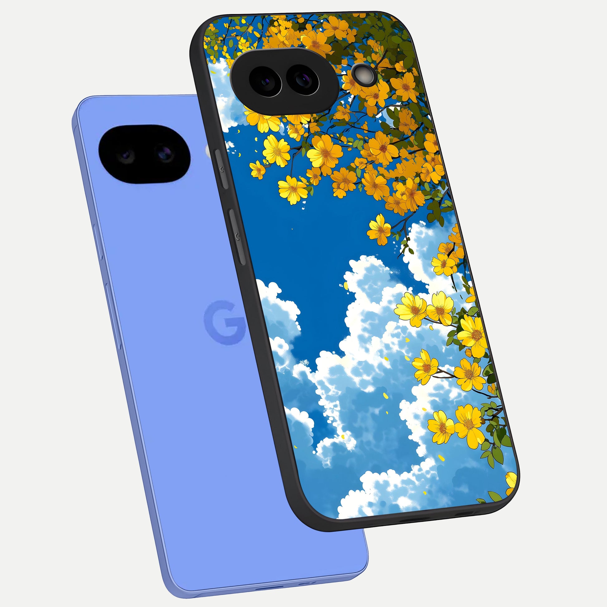 Golden Petal Sky phone case for Google Pixel 10A showing premium glass back cover with detailed artwork