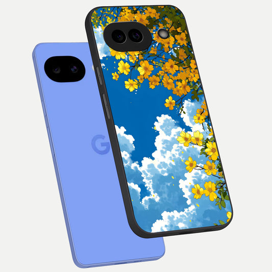  Golden Petal Sky phone case for Google Pixel 10A showing premium glass back cover with detailed artwork