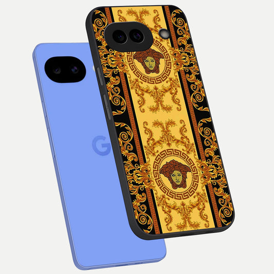  Golden Royal Heritage phone case for Google Pixel 10A showing premium glass back cover with detailed artwork