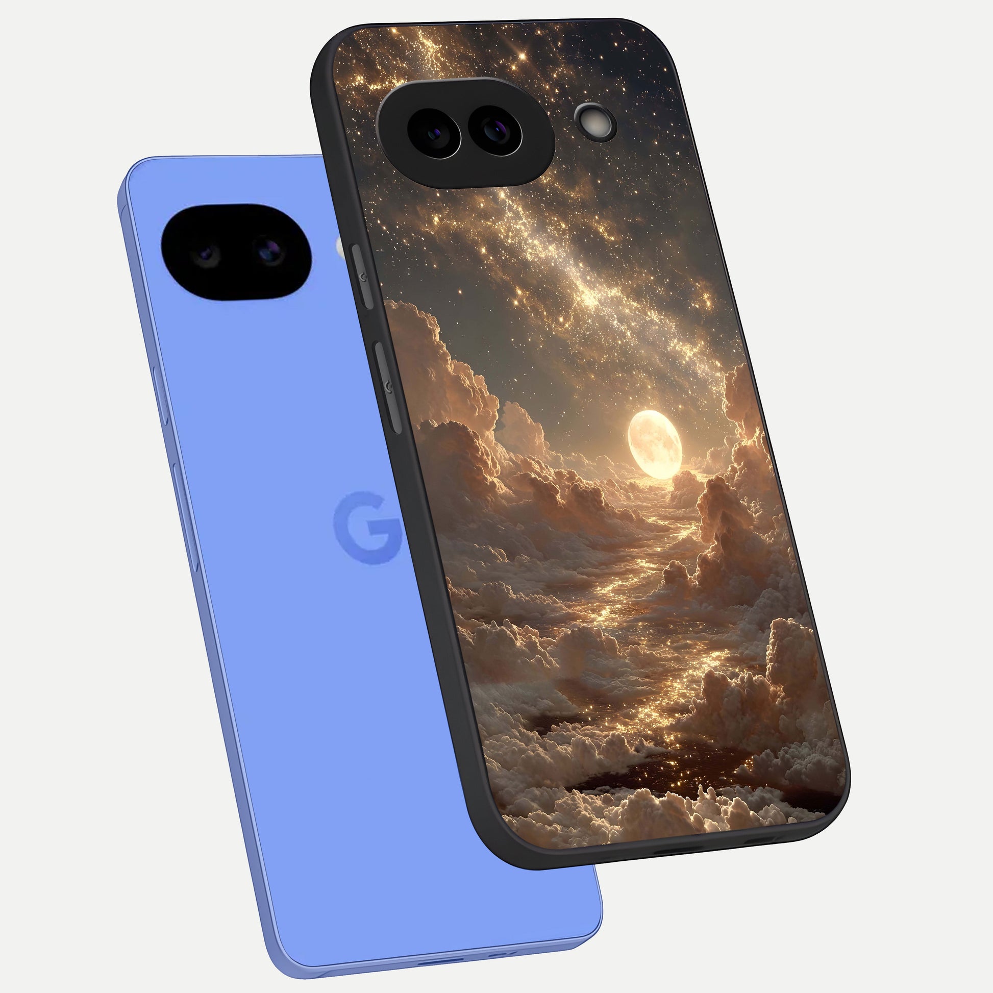  Golden Sky Dream phone case for Google Pixel 10A showing premium glass back cover with detailed artwork