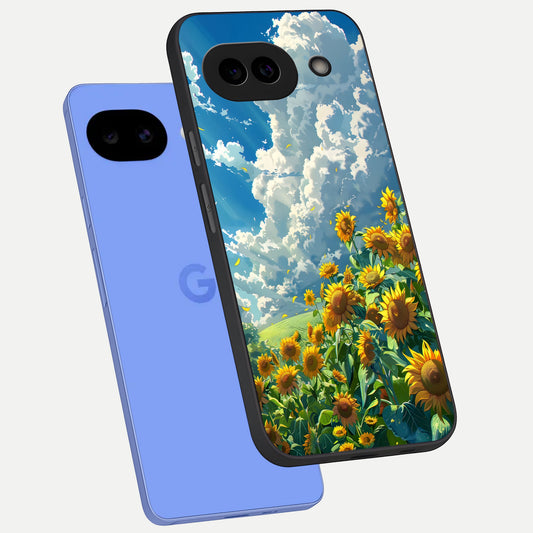  Golden Sun Glory phone case for Google Pixel 10A showing premium glass back cover with detailed artwork