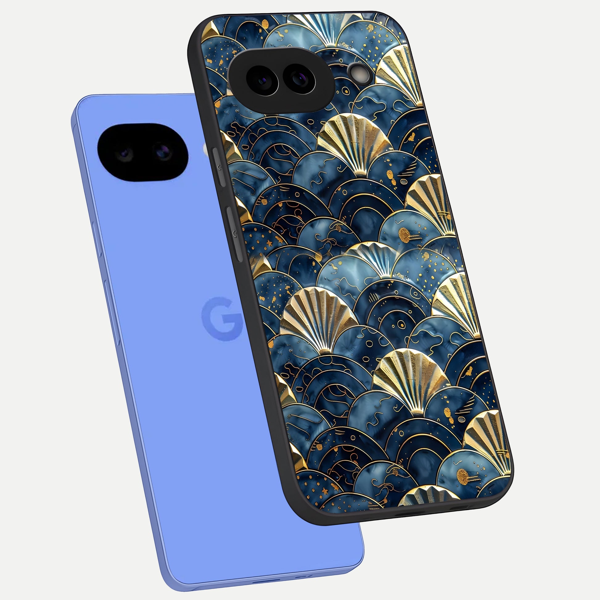  Golden Wave Luxe phone case for Google Pixel 10A showing premium glass back cover with detailed artwork
