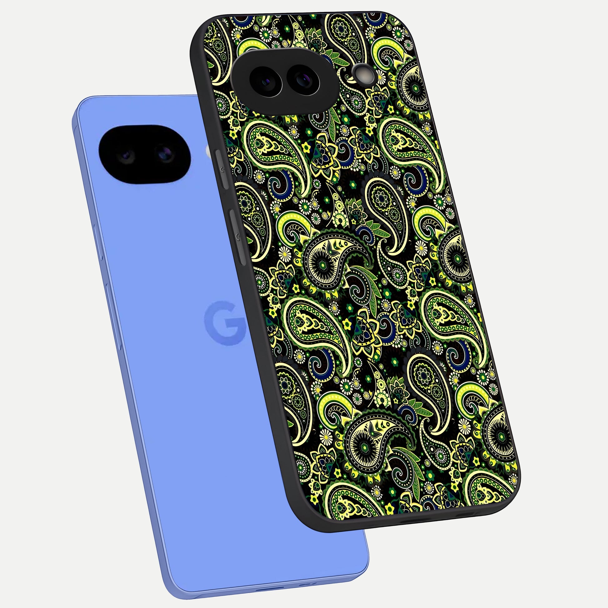  Green Mandala Pattern phone case for Google Pixel 10A showing premium glass back cover with detailed artwork