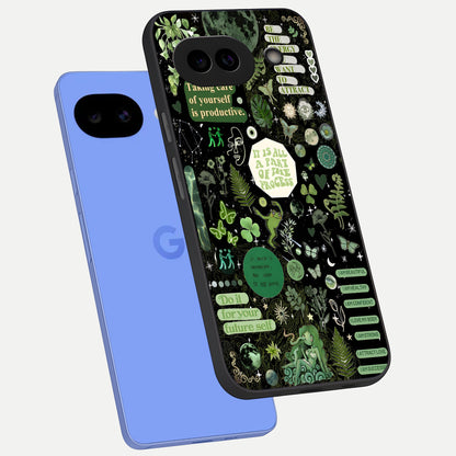  Green Moon Energy phone case for Google Pixel 10A showing premium glass back cover with detailed artwork