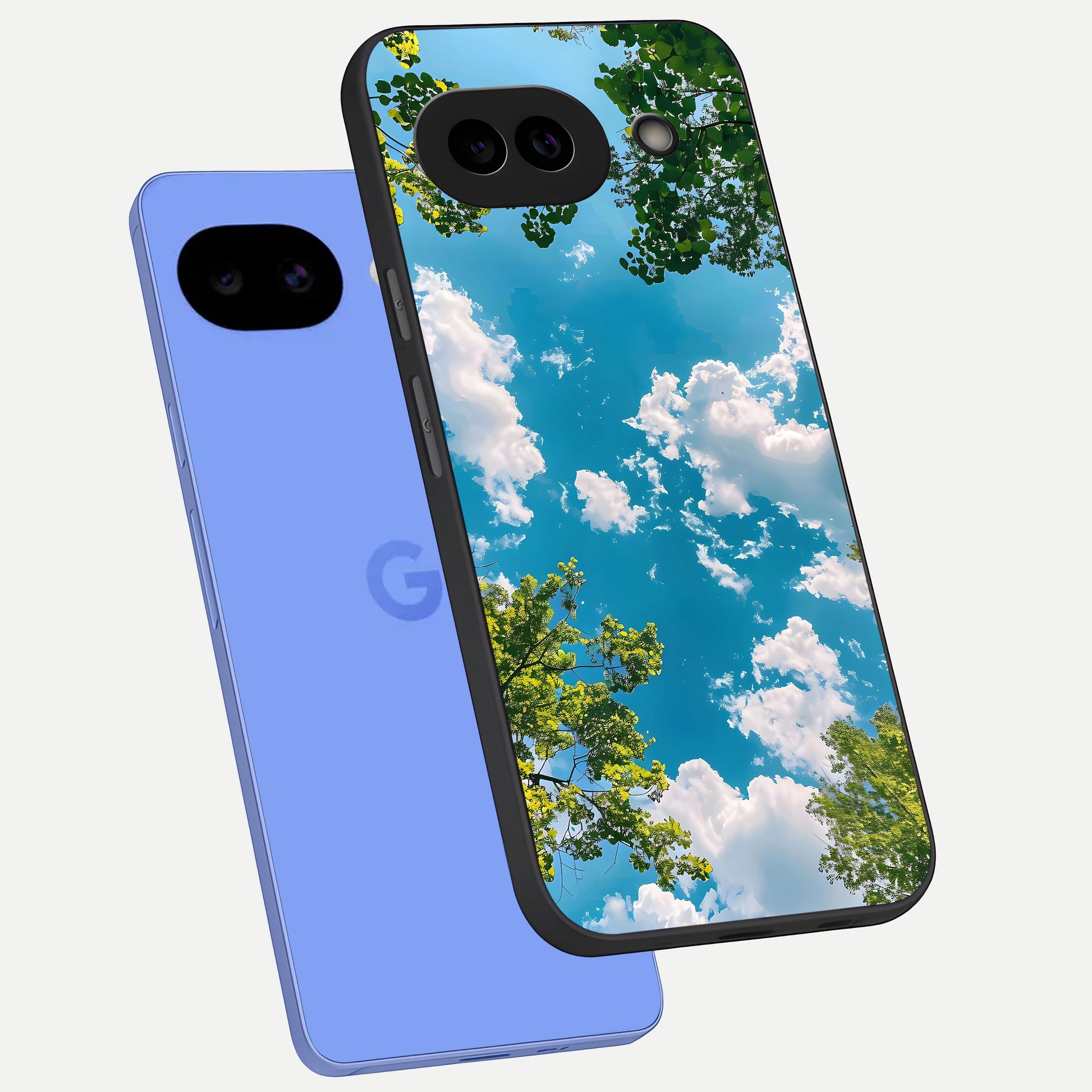  Greenery Sky phone case for Google Pixel 10A showing premium glass back cover with detailed artwork