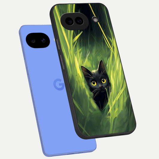  Hidden Cat Whisper phone case for Google Pixel 10A showing premium glass back cover with detailed artwork