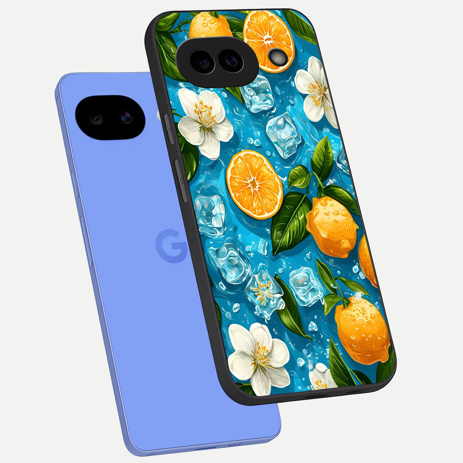  Ice Cube With Orange phone case for Google Pixel 10A showing premium glass back cover with detailed artwork