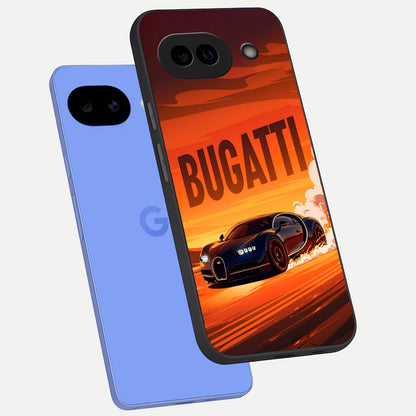  Inferno Bugatti Storm phone case for Google Pixel 10A showing premium glass back cover with detailed artwork