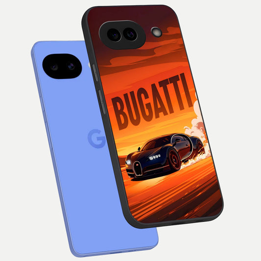  Inferno Bugatti Storm phone case for Google Pixel 10A showing premium glass back cover with detailed artwork