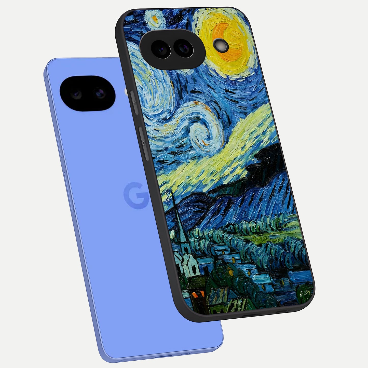  Inspired Van Gogh Art phone case for Google Pixel 10A showing premium glass back cover with detailed artwork