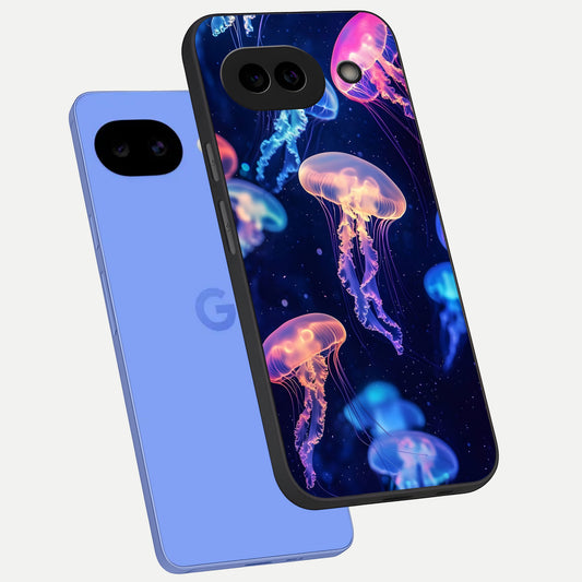  Jellyfish Pattern phone case for Google Pixel 10A showing premium glass back cover with detailed artwork