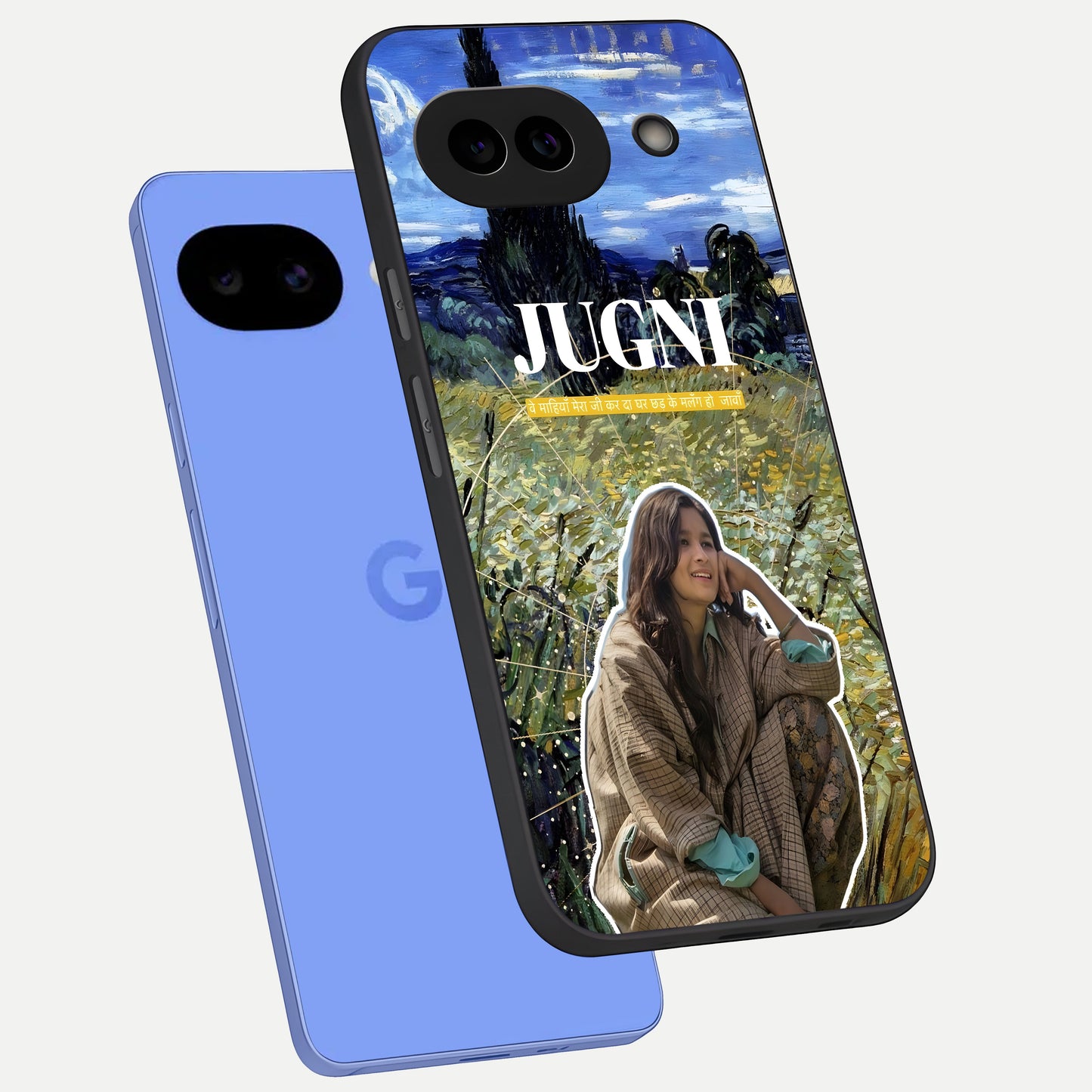  Jugni Soul Vibes phone case for Google Pixel 10A showing premium glass back cover with detailed artwork