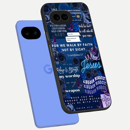  Kingdom Faith Glow phone case for Google Pixel 10A showing premium glass back cover with detailed artwork