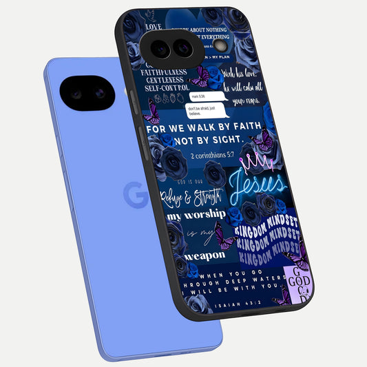  Kingdom Faith Glow phone case for Google Pixel 10A showing premium glass back cover with detailed artwork