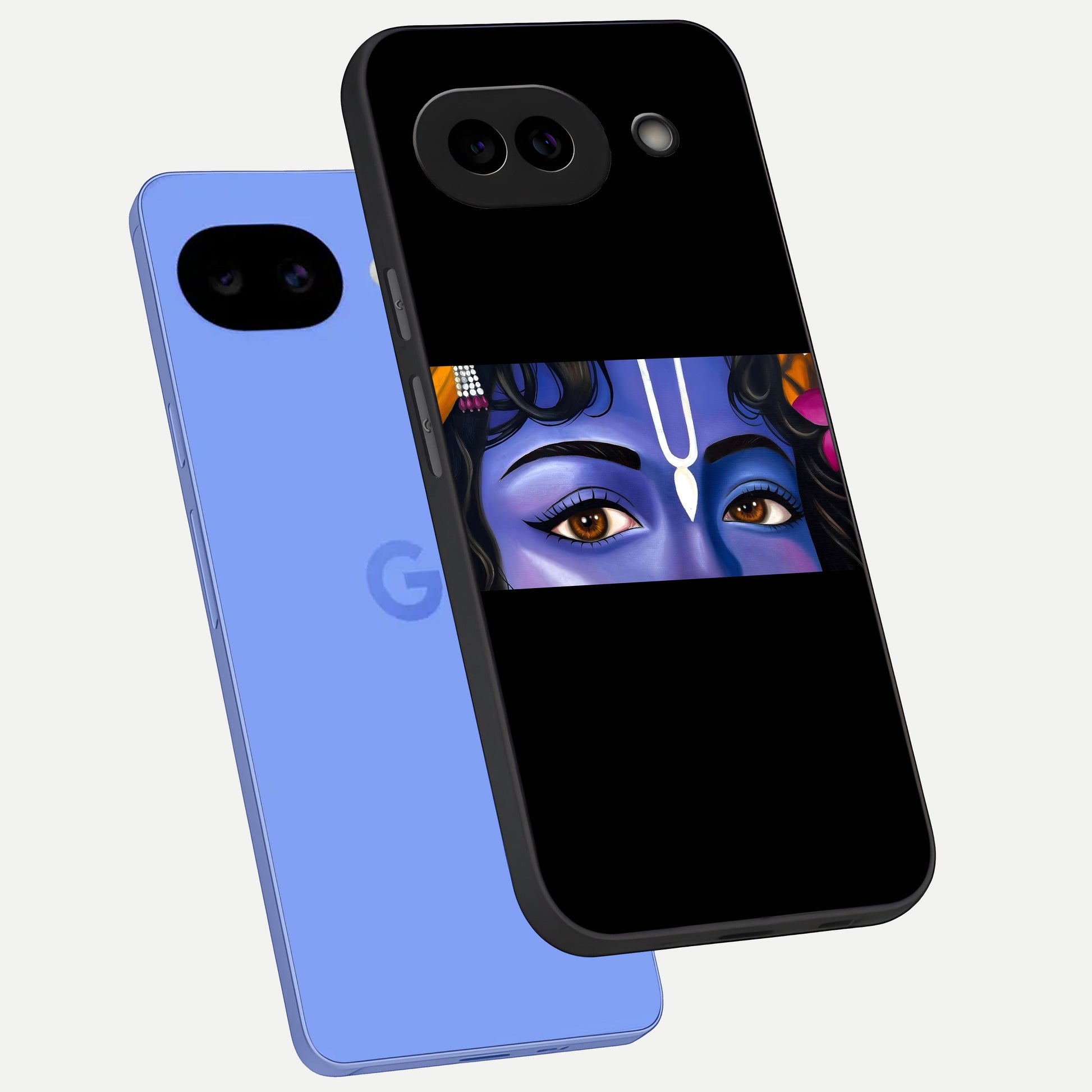  Krishna Eye phone case for Google Pixel 10A showing premium glass back cover with detailed artwork
