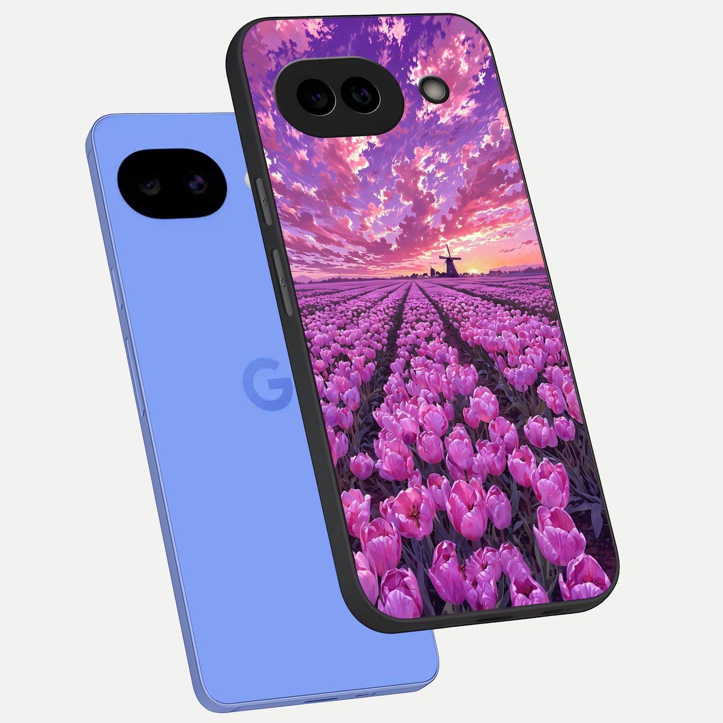  Lavender Dream Skies phone case for Google Pixel 10A showing premium glass back cover with detailed artwork