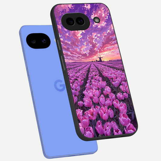  Lavender Dream Skies phone case for Google Pixel 10A showing premium glass back cover with detailed artwork