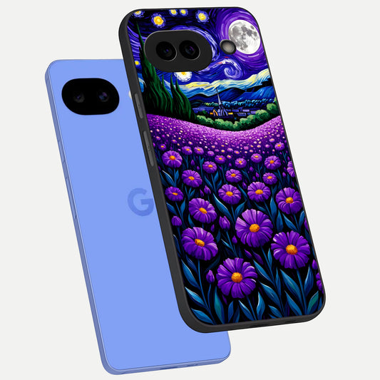 Lavender Moon Field phone case for Google Pixel 10A showing premium glass back cover with detailed artwork