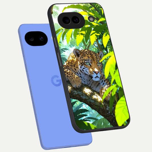  Leopard in Jungle phone case for Google Pixel 10A showing premium glass back cover with detailed artwork