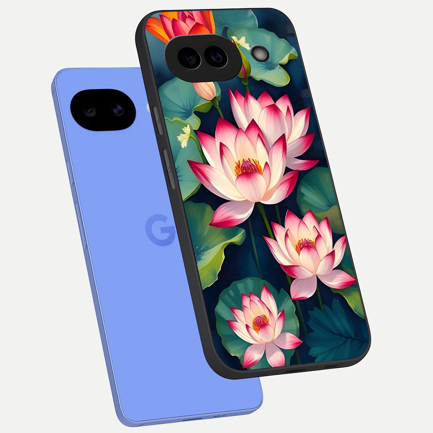  Lotus Dream Serenity phone case for Google Pixel 10A showing premium glass back cover with detailed artwork