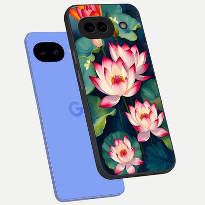  Lotus Dream Serenity phone case for Google Pixel 10A showing premium glass back cover with detailed artwork