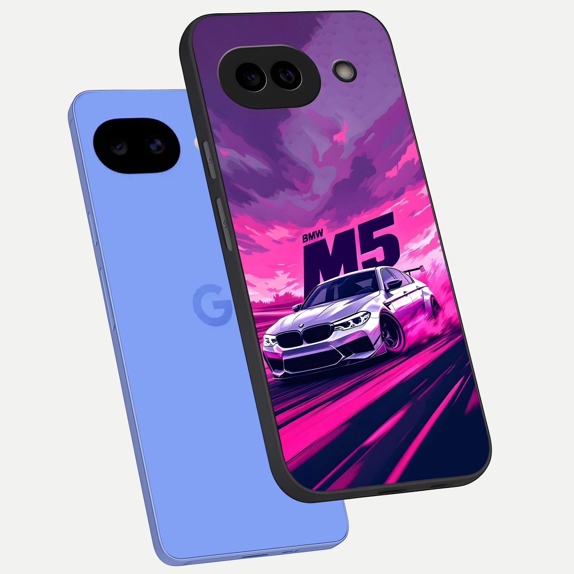  MS Neon Car phone case for Google Pixel 10A showing premium glass back cover with detailed artwork