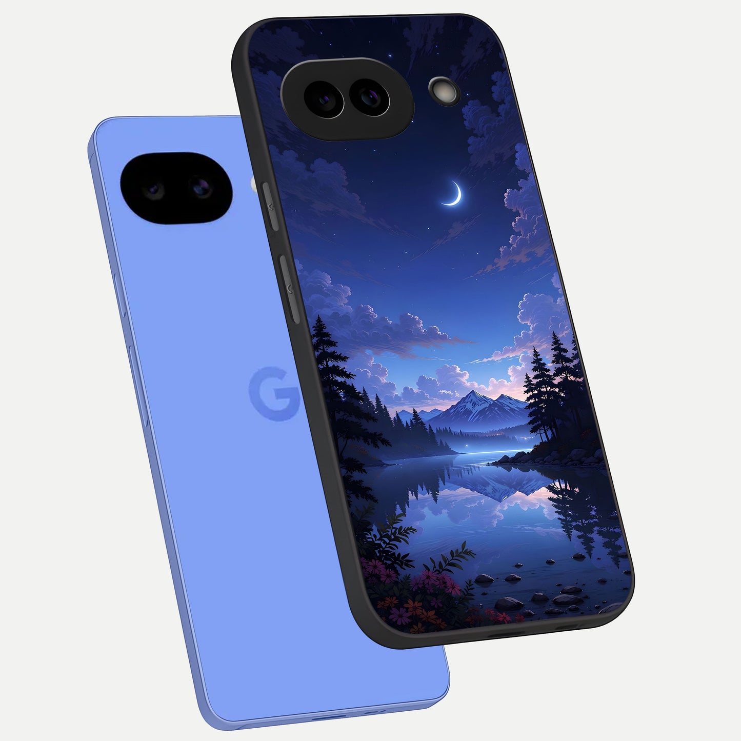  Midnight Lake Peace phone case for Google Pixel 10A showing premium glass back cover with detailed artwork