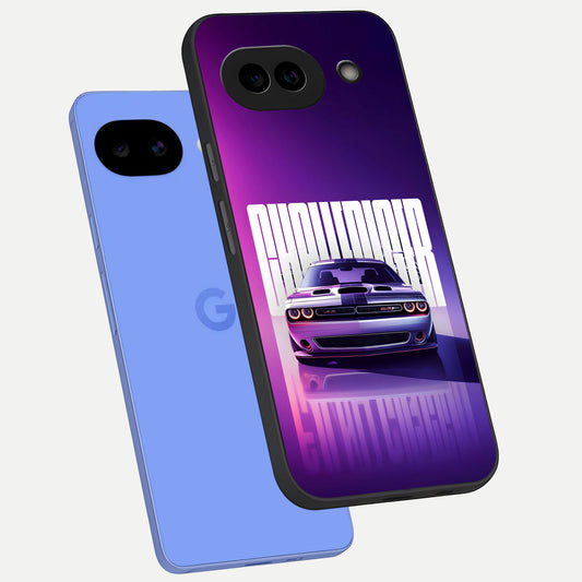  Midnight Muscle Ride phone case for Google Pixel 10A showing premium glass back cover with detailed artwork