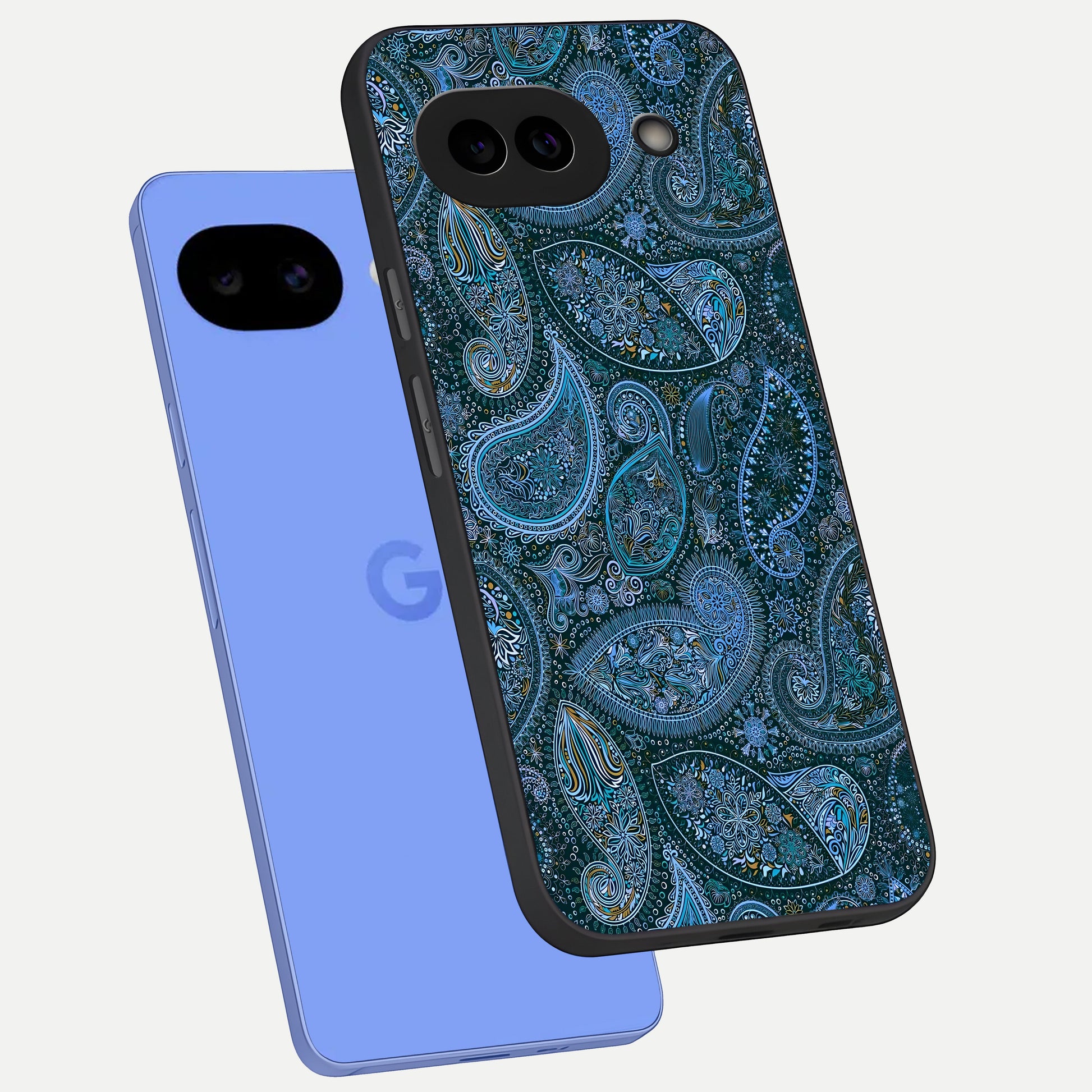  Midnight Paisley Glow phone case for Google Pixel 10A showing premium glass back cover with detailed artwork