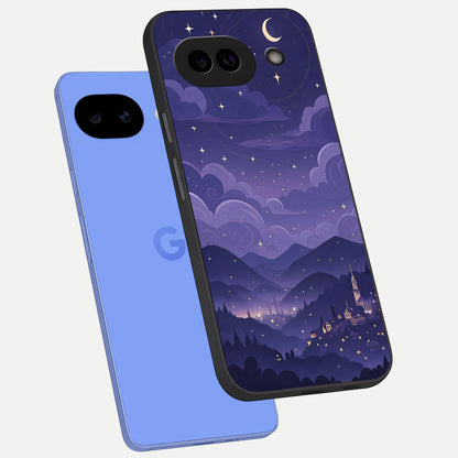  Minimal Night View phone case for Google Pixel 10A showing premium glass back cover with detailed artwork
