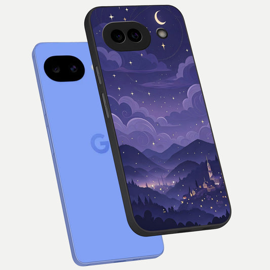  Minimal Night View phone case for Google Pixel 10A showing premium glass back cover with detailed artwork