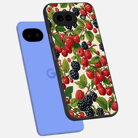  Mixed Berry Collage phone case for Google Pixel 10A showing premium glass back cover with detailed artwork