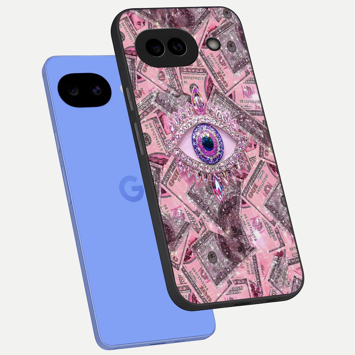  Money Eye Luxe phone case for Google Pixel 10A showing premium glass back cover with detailed artwork
