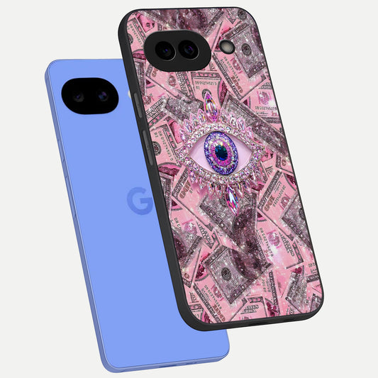  Money Eye Luxe phone case for Google Pixel 10A showing premium glass back cover with detailed artwork