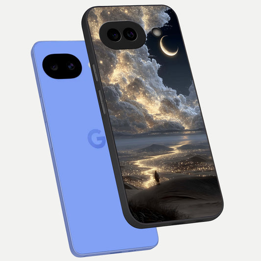  Moonlight Spark Path phone case for Google Pixel 10A showing premium glass back cover with detailed artwork