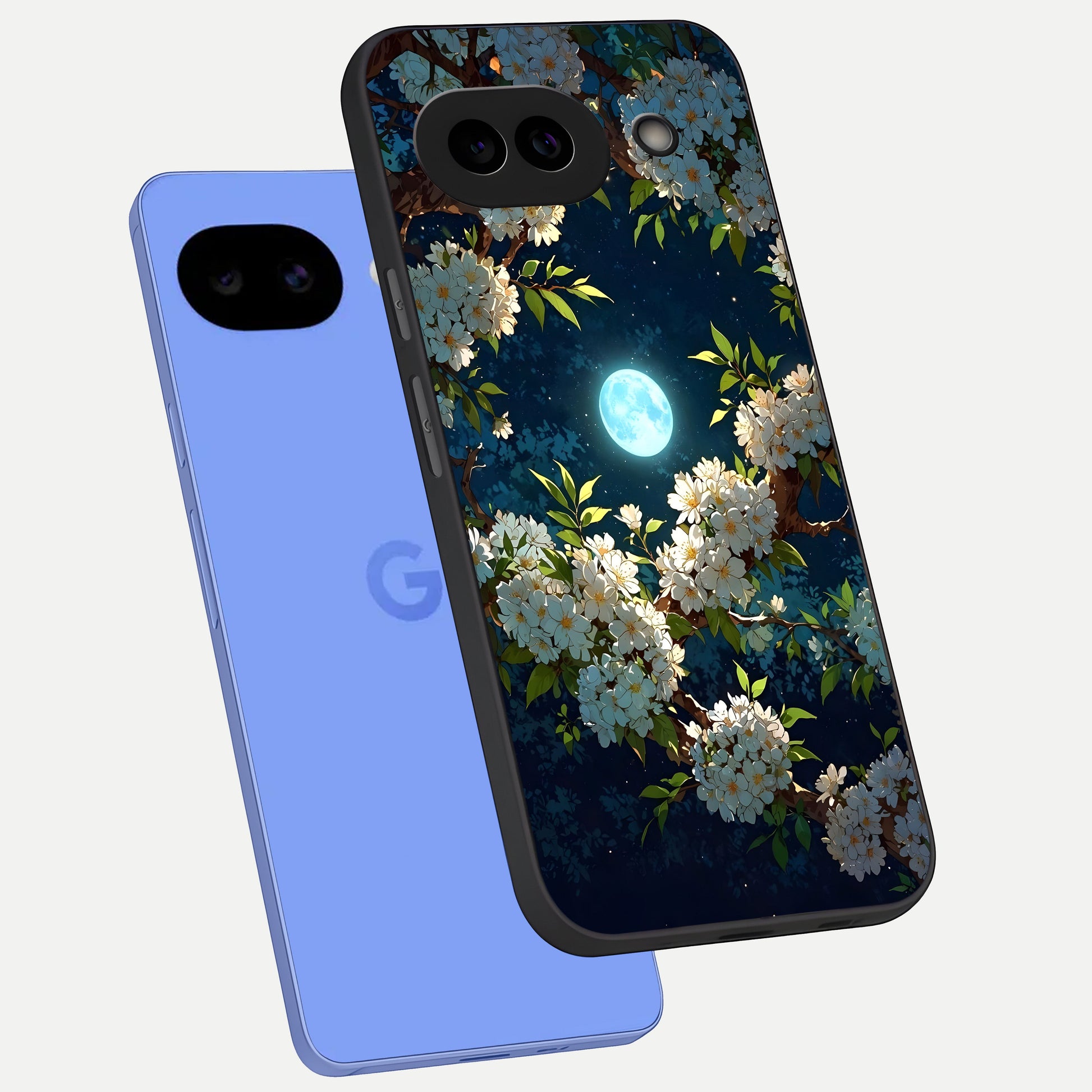  Moonlit Blossom Dream phone case for Google Pixel 10A showing premium glass back cover with detailed artwork