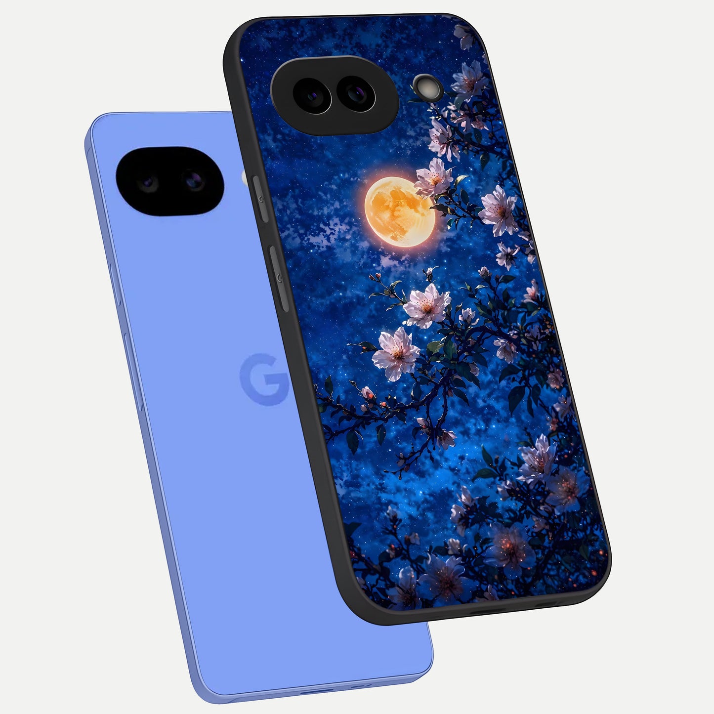 Moonlit Blossoms Night phone case for Google Pixel 10A showing premium glass back cover with detailed artwork