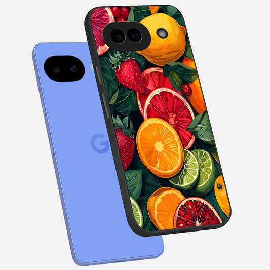  Multiple Fruits phone case for Google Pixel 10A showing premium glass back cover with detailed artwork