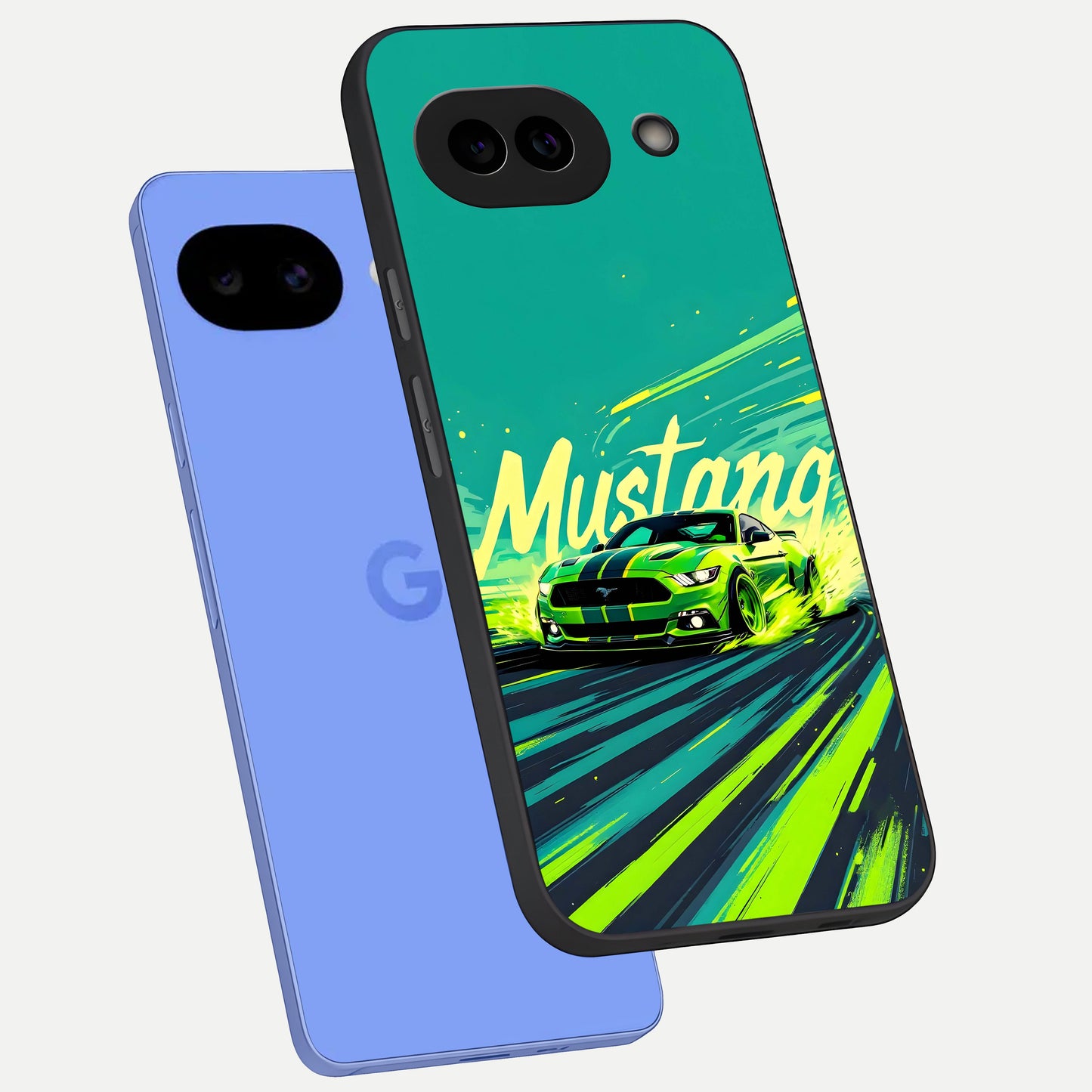  Mustang Bang phone case for Google Pixel 10A showing premium glass back cover with detailed artwork