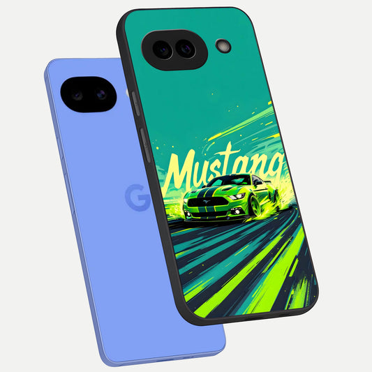  Mustang Bang phone case for Google Pixel 10A showing premium glass back cover with detailed artwork
