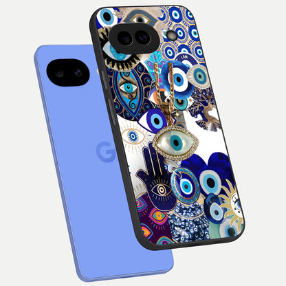  Mystic Charm Eye phone case for Google Pixel 10A showing premium glass back cover with detailed artwork