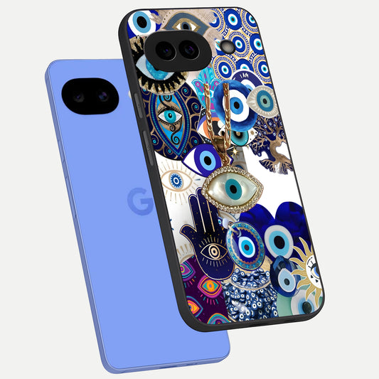 Mystic Charm Eye phone case for Google Pixel 10A showing premium glass back cover with detailed artwork