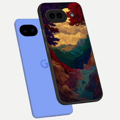  Mystic Valley Light phone case for Google Pixel 10A showing premium glass back cover with detailed artwork