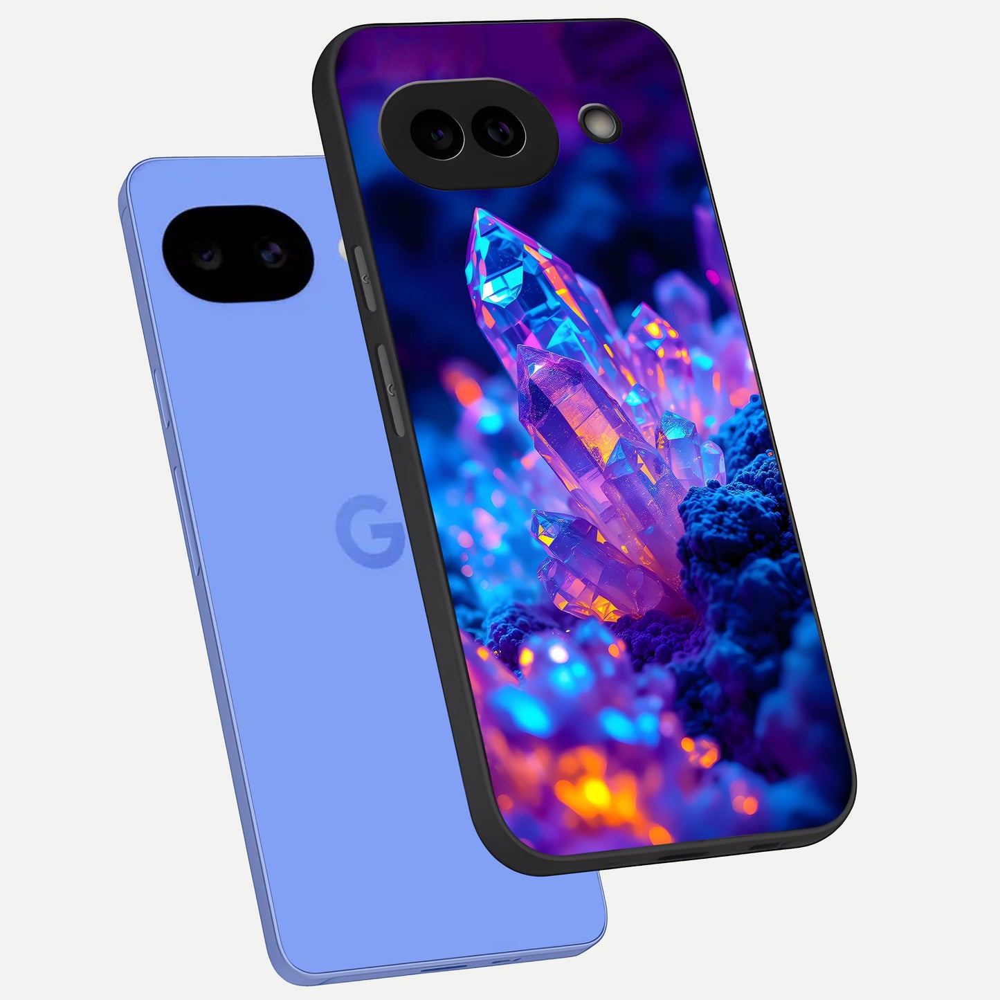  Neon Aura Shards phone case for Google Pixel 10A showing premium glass back cover with detailed artwork