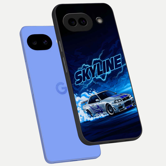  Neon Drift Beast phone case for Google Pixel 10A showing premium glass back cover with detailed artwork