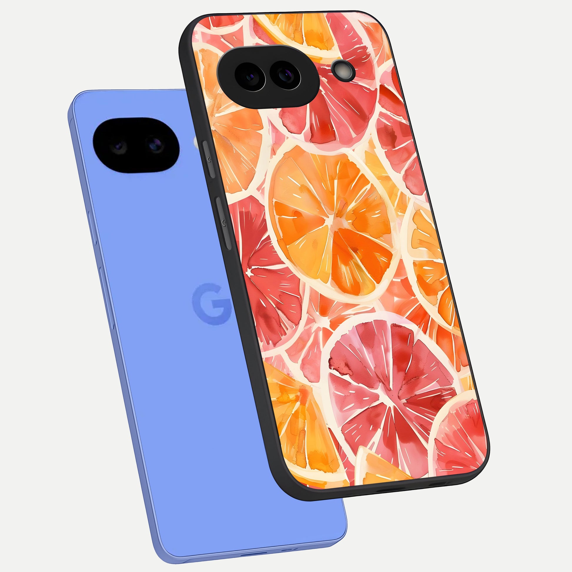  Orange Fruits Pattern phone case for Google Pixel 10A showing premium glass back cover with detailed artwork