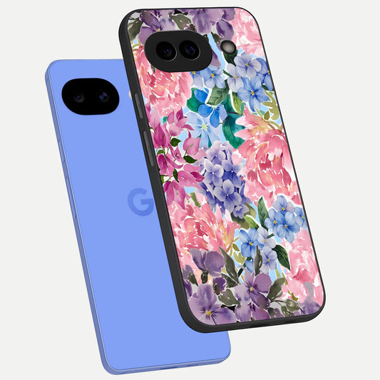  Pastel Floral Mix phone case for Google Pixel 10A showing premium glass back cover with detailed artwork