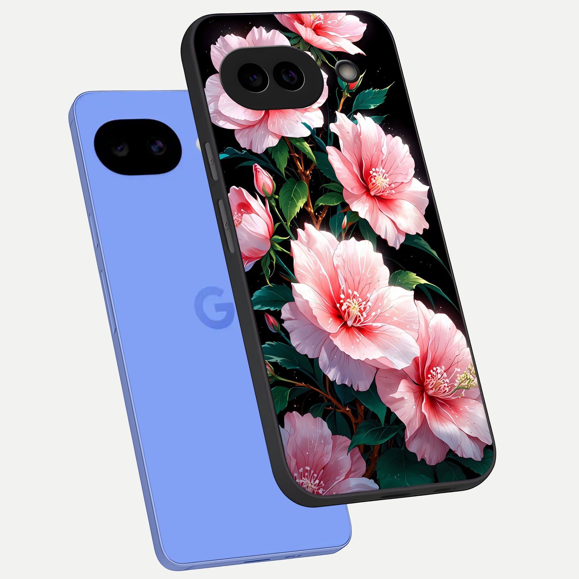  Peach Flower phone case for Google Pixel 10A showing premium glass back cover with detailed artwork