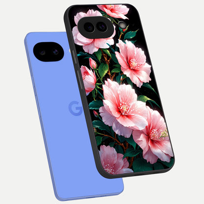  Peach Flower phone case for Google Pixel 10A showing premium glass back cover with detailed artwork